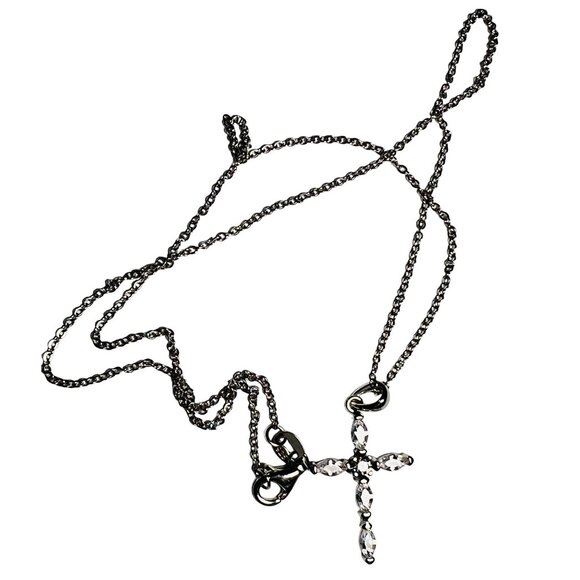 Sterling Silver Cross Pendant Necklace 18" With Cubic Zirconia Stones - Picture 1 of 5